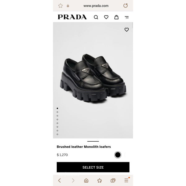 PRADA 브러시드 가죽 모놀리스 로퍼