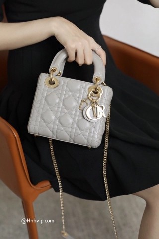 LADY DIOR 미니 백 그레이 까나쥬 양가죽