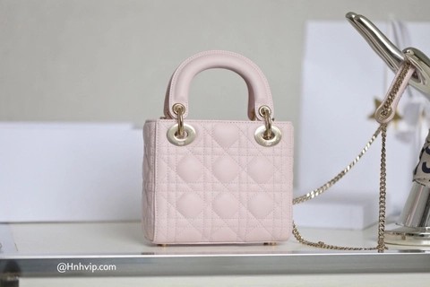 MINI LADY DIOR 백 클라우드 핑크 까나쥬 양가죽