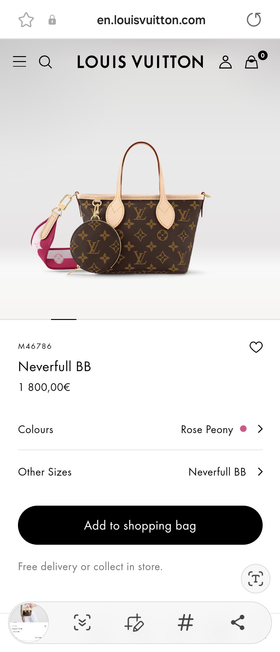 루이비통 M46786 네버풀 BB