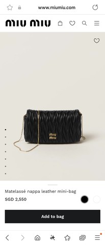 Miu Miu 5BP086 Matelassé 나파 가죽 미니 백 블랙 M1