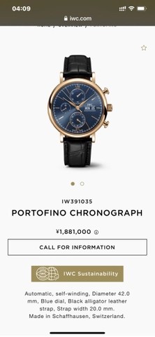 IWC IW391035 포르토피노 크로노그래프