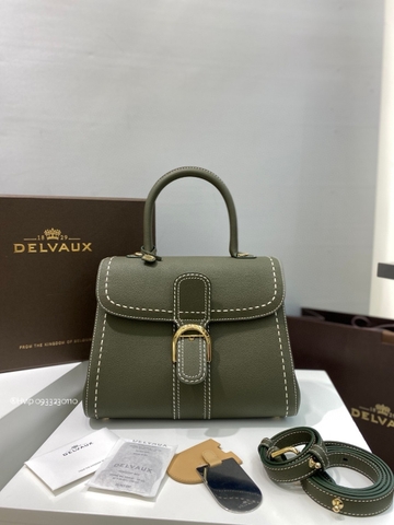 Delvaux Brillant MM Surpiqué 그레인 송아지 가죽 카키