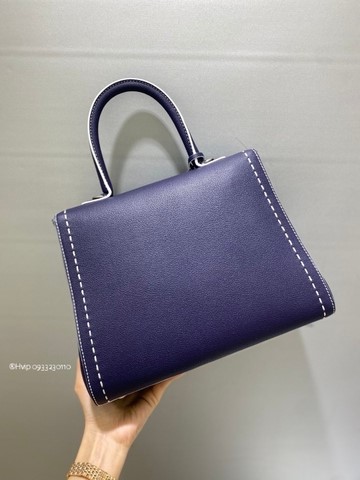 Delvaux Brillant MM Surpiqué 그레인 송아지 가죽 블루