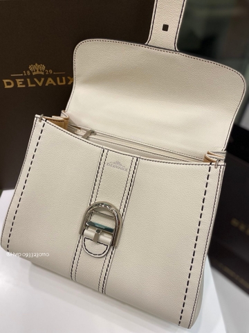 Delvaux Brillant MM Surpiqué 그레인 송아지 가죽 화이트
