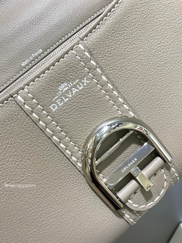 Delvaux Brillant PM Surpiqué 그레인 송아지 가죽 Tourterelle I - 아이보리