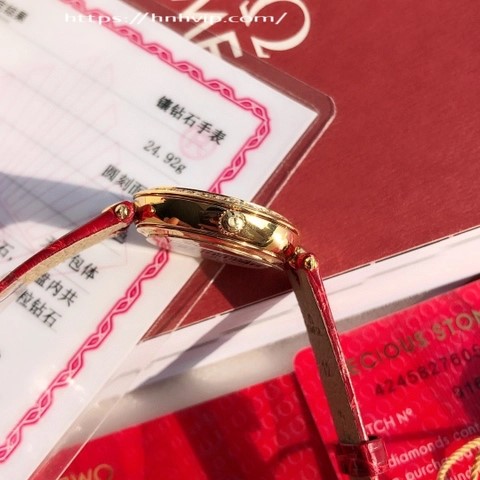 오메가 드 빌프레스티지 27.4mm, 옐로우 골드 가죽 스트랩